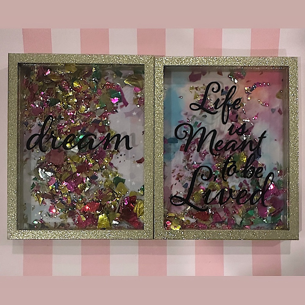 Glitter Confetti βDream / Life Is Meant To Be Loved' Wall Art - Pink&Gold